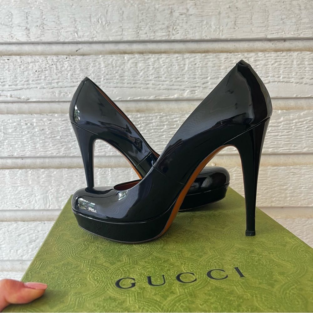 GUCCI Black Leather Y2K Patent Belly Décolleté Platform Heels sz. 36.5 - Picture 3 of 10